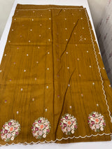 Blended tussar silk saree with embroidery- MS1072 SpicyMustard