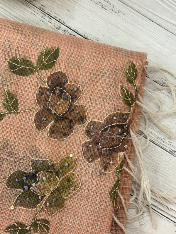 Handworked Tissue silk saree with French Knots MS7776 DuskyPeach