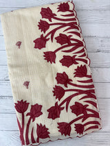 Jute Linen Applique work saree  -MSH128 Offwhite to MaroonRed