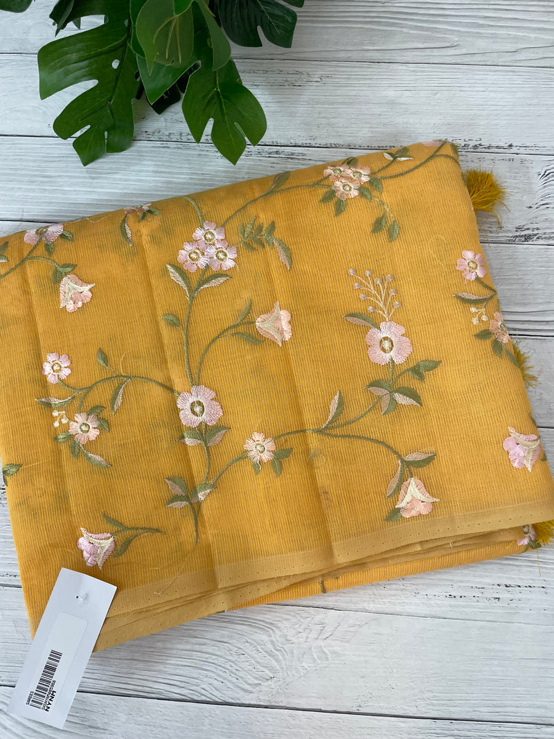 Kota Supernet embriodery saree SHSNYNM- Yellow