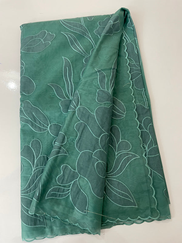 Semi organza saree with appliqué work - MSH906 TealGreen