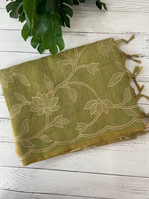 Ombre Soft Tissue linen saree with appliqué work MSL875