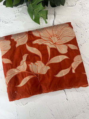 Semi organza saree with appliqué work - MSH906 RustOrange (2)