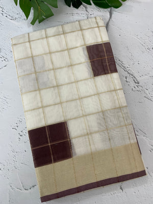 Checks semi chanderi saree  MS9871 - Coffee