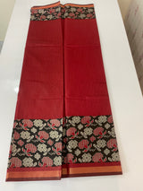 Soft semi Chanderi saree with zari border MS9871 Maroon & Black