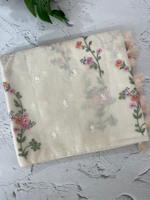 Mul chanderi embriodery saree MSH285