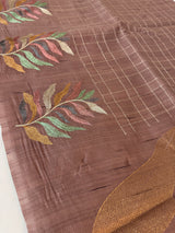 Crushed Blended tussar silk saree with embroidery- SNFCYEY DuskyMauve