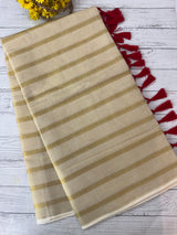 Kerala tissue saree - Stripes with Red tassels