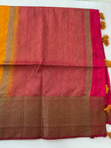 Soft silk sarees with contrast pallu & blouse MJL890 Yellow to Pink