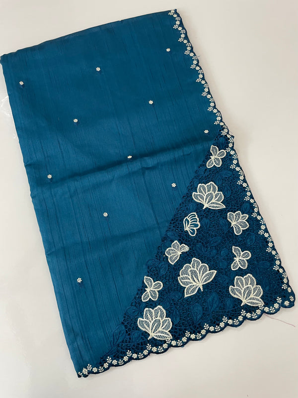 Cutwork Semi tussar saree MTSS674 DeepBlue