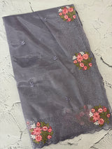 Glass tissue organza saree with embroidery MSF125 GreyishBlue