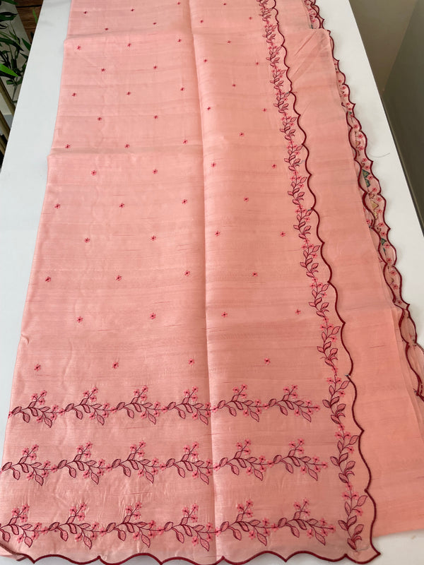 Blended tussar silk saree with embroidery SNFNRCY PeachPink