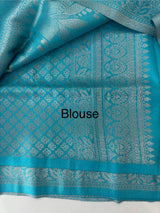 Silver zari woven soft silk saree with brocade blouse MSB5666 Blue