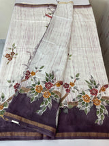 Semi tussar saree with hand painting, kanta embroidery and Pita work MS3433