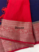 Jute silk sarees with contrast pallu & blouse MJL399 DarkBlue to Blue