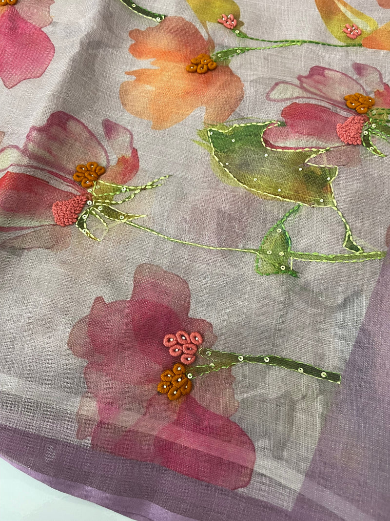 Handworked Tissue linen saree MS88651