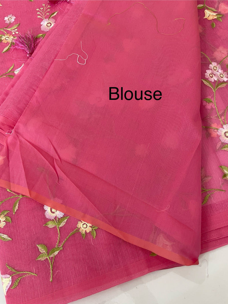 Kota Supernet embriodery saree SHSNYNM- Pink