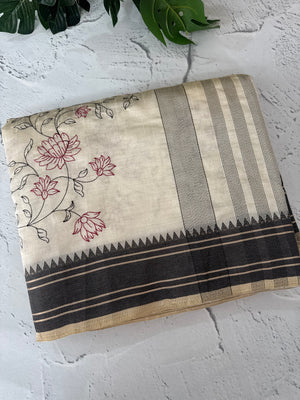 Blended tussar silk saree with embroidery- MSH490