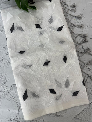Kota Moonga checks saree with thread work MSH294 - White to Black