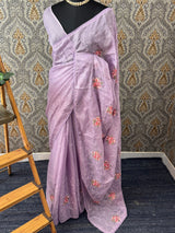 Soft kota checks saree with embroidery - SVPIRR Lavender