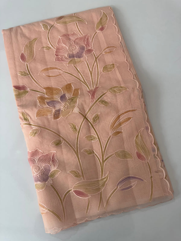 Supernet saree with embroidery and handpaintingwork MSH104- PastelPeach