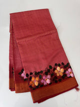 Checks Semi tussar saree with hand painting MS3432