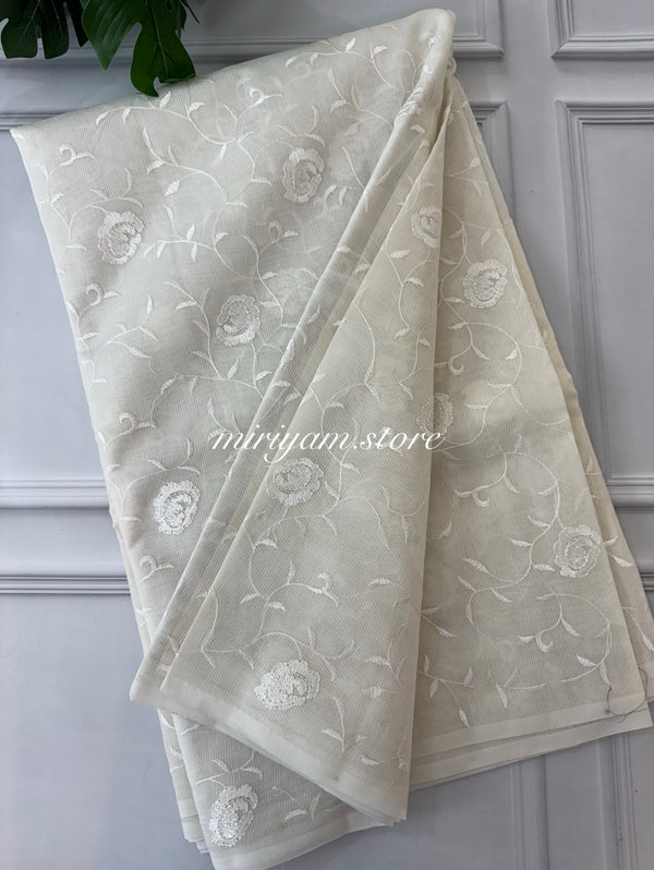 Supernet embroidery saree MSUP214 Offwhite