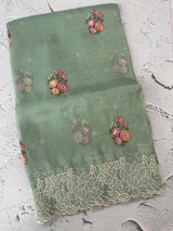 Soft crush Organza saree with embroidery and applique work MS14764 PastelAquaBlue