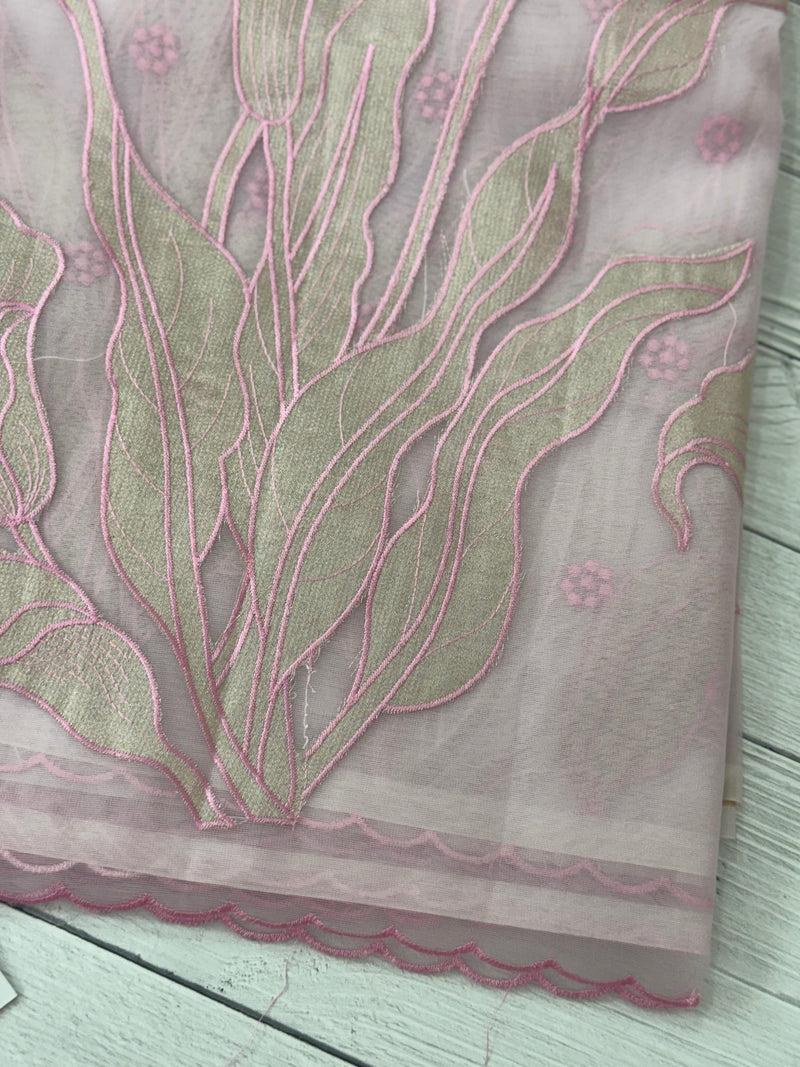 Organza saree with tissue applique work MS5081 Pastel Pink