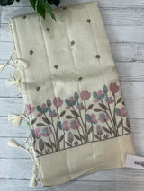 Blended tussar saree with embriodery - MS8665 Cream