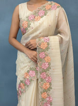 Cutwork Kota Silk saree SBLCYNY - Beige