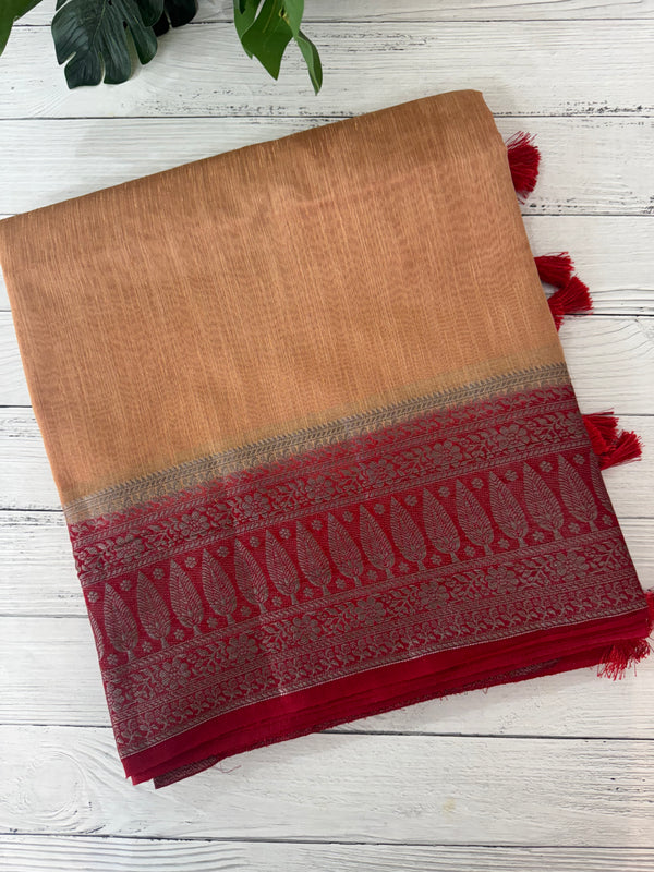 Jute linen sarees with contrast pallu & blouse MJL456