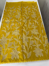 Semi organza saree with appliqué work - MSH906 DarkYellow