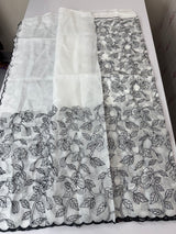 Soft kota checks saree with embroidery - SVWISS white & black