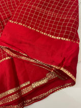 Crepe chiffon georgette saree with checks MS40097 RED