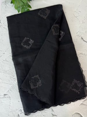 Organza saree with embroidery - MSH375(2) Black