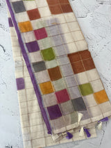 Semi chanderi saree with multi color checks- MSF334