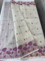 Tissue silk saree with zari checks and applique work  MSH105 -Offwhite to Pinklavender