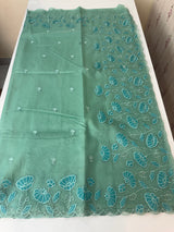 Viscose Organza saree with applique work-MSH103 GreenmixBlue
