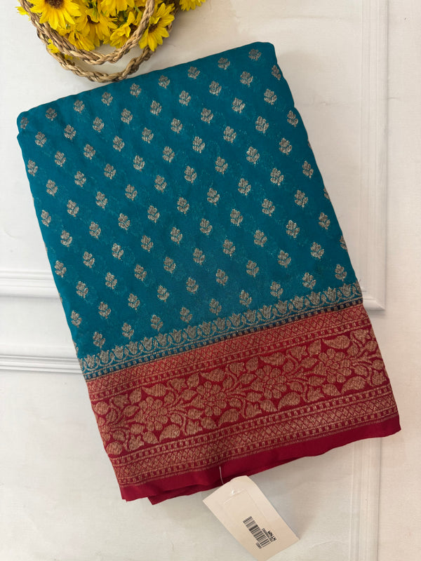 Banarasi viscose Georgette saree MKGS611- TealBlue to MaroonRed
