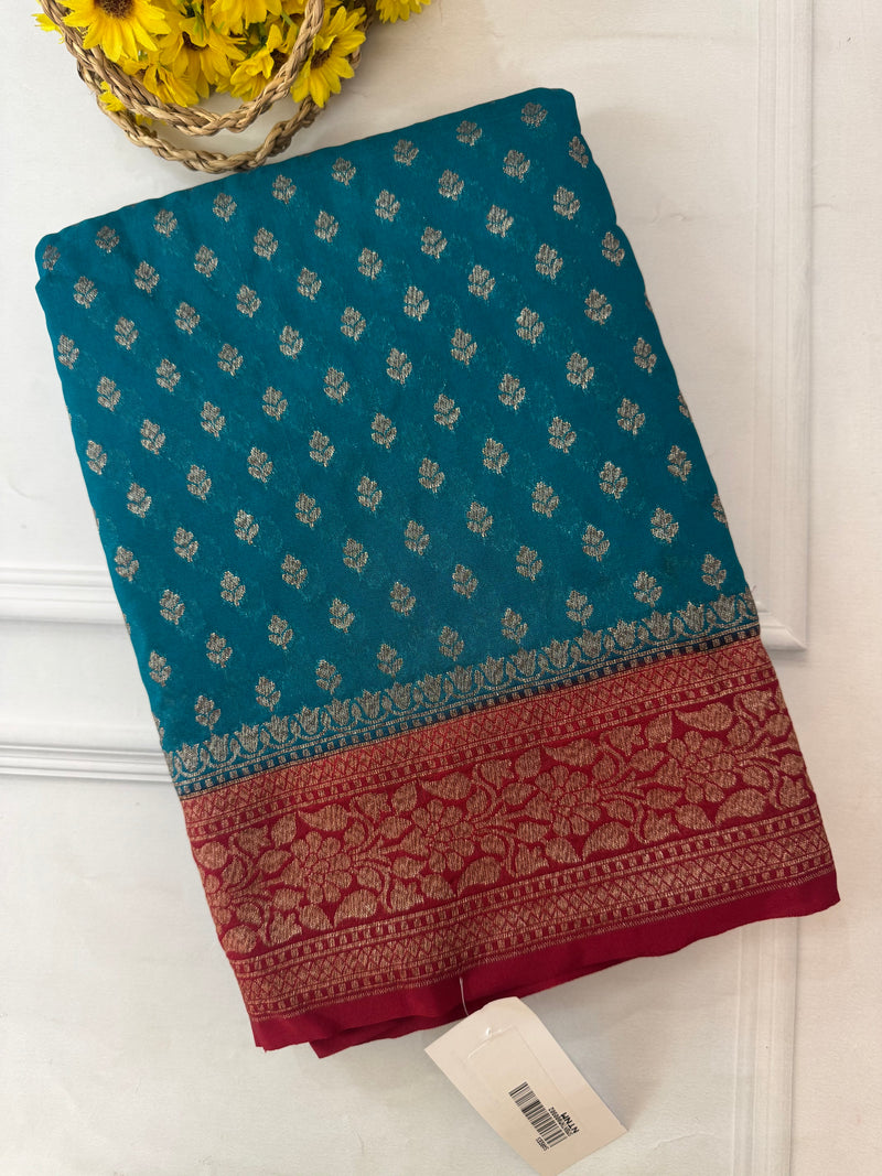 Banarasi viscose Georgette saree MKGS611- TealBlue to MaroonRed