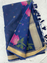 Semi jute silk saree with organza pallu MJL406 DarkBlue