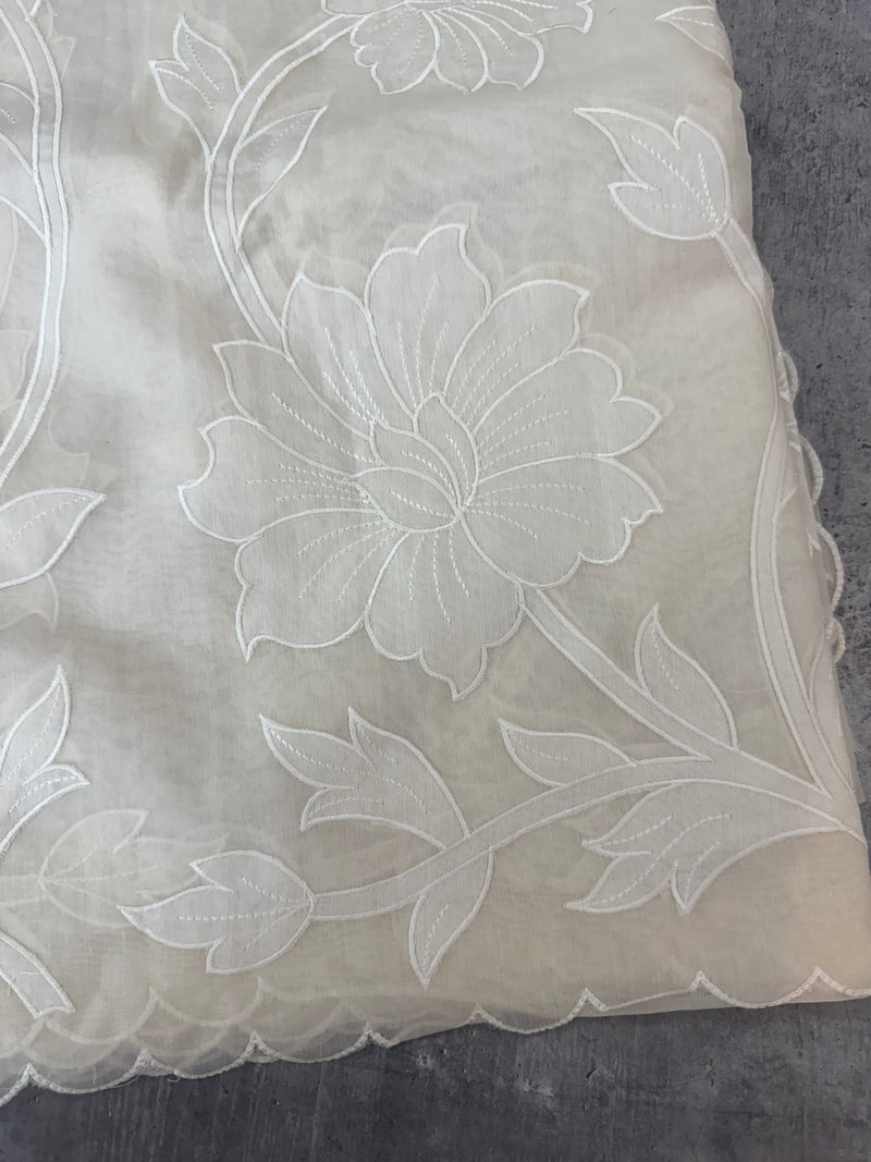 Mul chanderi applique work saree  MSH115 - Offwhite