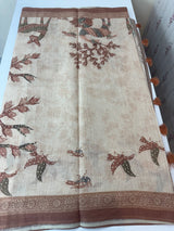 Blended linen saree with knotted embroidery and digital prints MLS4545