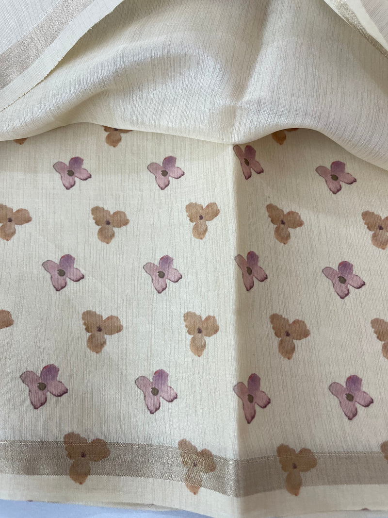 Linen- chanderi saree with french knots, sequence and bead work - MS19965