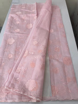 Mul chanderi- linen applique work saree  MSH174 PastelPink