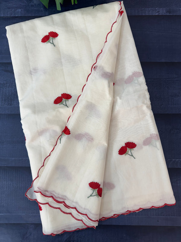 Mul chanderi embriodery saree with scalloped borders MSH115