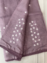 Kota checks saree with embroidery SVTS34 - DuskyLavender