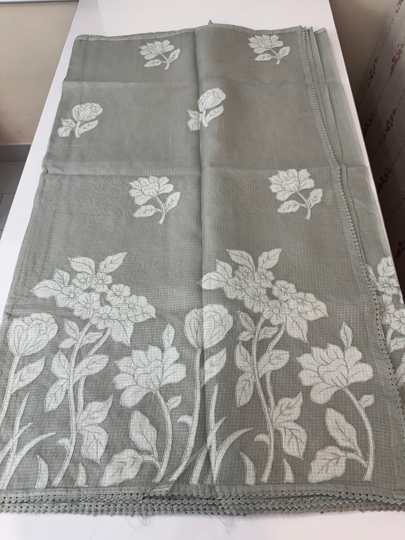 Soft kota silk saree with applique work MS15017- Grey