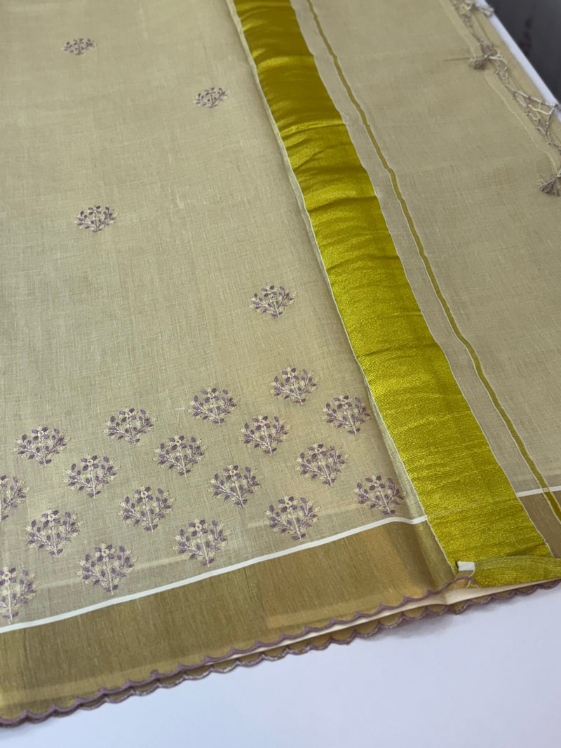 Kerala tissue cotton saree- MSK101- Lavender